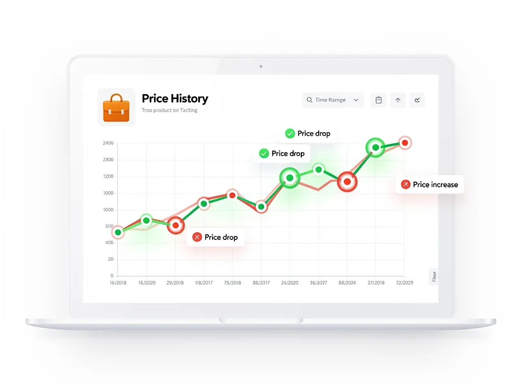 Price history graph displaying product price fluctuations over several months.