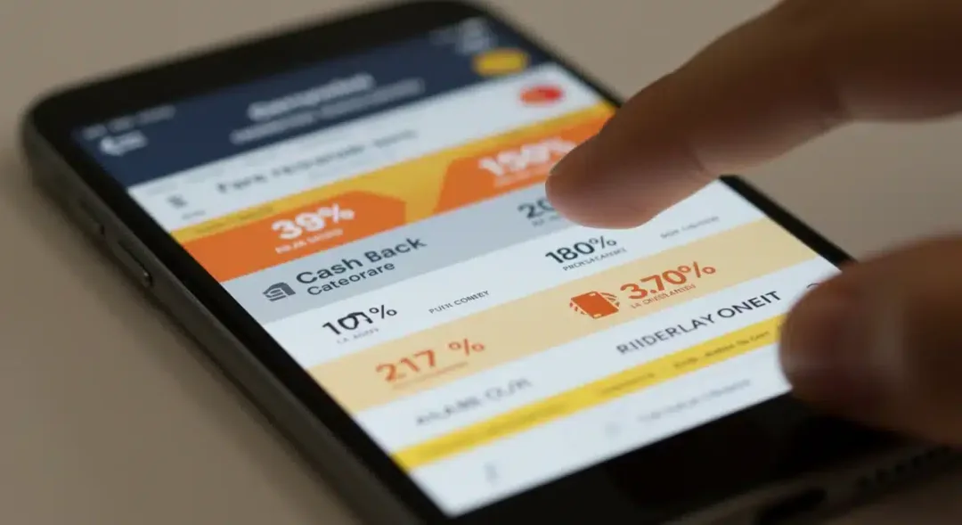 Smartphone displaying credit card reward categories and offers
