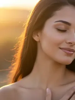 Woman meditating with positive affirmations, serene expression