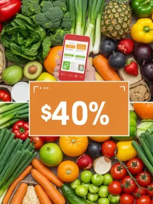 Illustration of smart grocery shopping with digital apps for maximum savings.