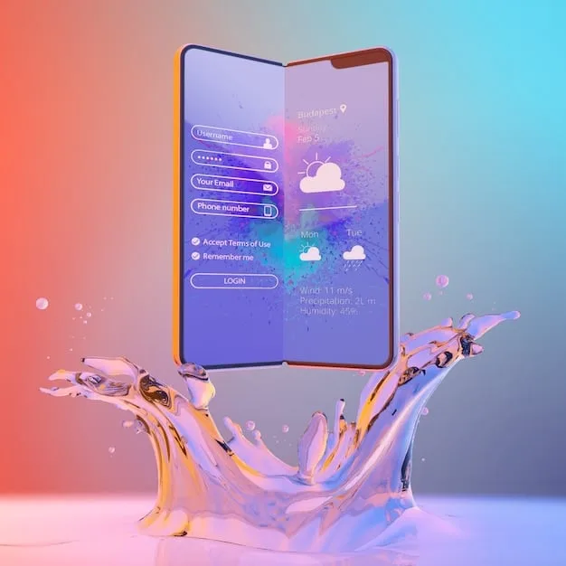 A sleek, foldable smartphone in the process of being unfolded, showcasing a vibrant, high-resolution display with multiple app icons, resting on a modern, minimalist desk with a blurred office environment in the background, emphasizing the device's versatility for work and entertainment.