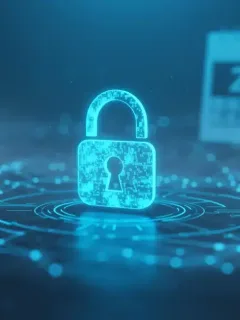 Digital padlock over network lines symbolizing 2025 Cybersecurity Act compliance for businesses.