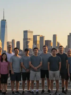 Diverse US individuals embodying resilience against urban backdrop.