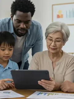 Family reviewing 2025 healthcare mandates on a tablet in their living room