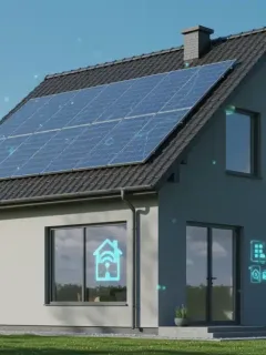Modern home with solar panels, symbolizing energy efficiency and sustainability in 2025.