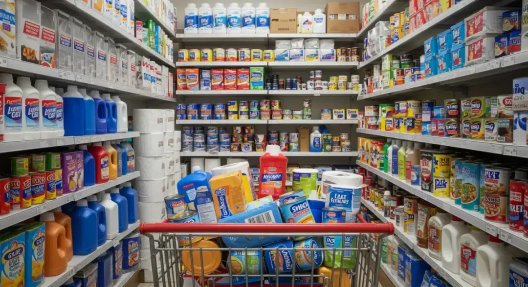 Organized pantry with bulk household essentials for smart shopping