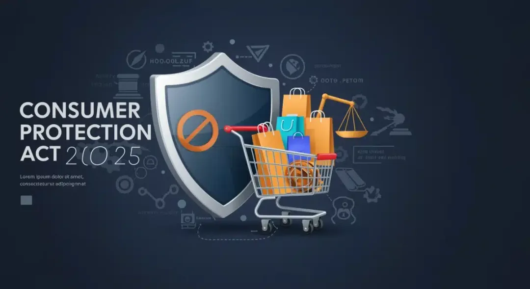 Shield protecting shopping cart with 'Consumer Protection Act 2025' text