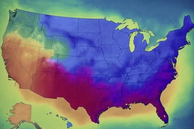 A map of the United States showing different air quality index (AQI) levels across various regions, with high pollution areas highlighted.