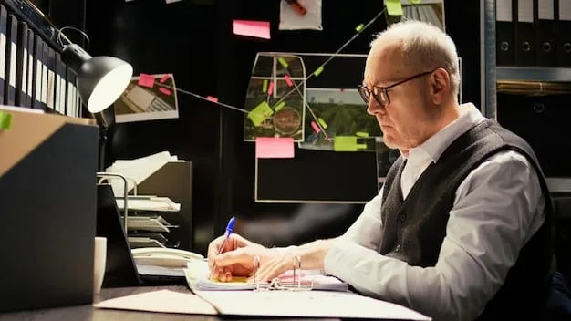 An accountant reviewing payroll records and financial statements, with a calculator and spreadsheets visible, highlighting the financial implications of new labor laws.