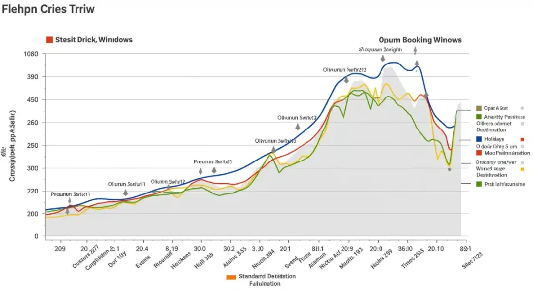 Flight price fluctuation graph showing optimal booking times.