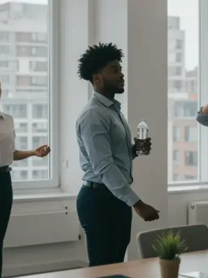 Diverse US workers taking quick breaks to recharge and refocus
