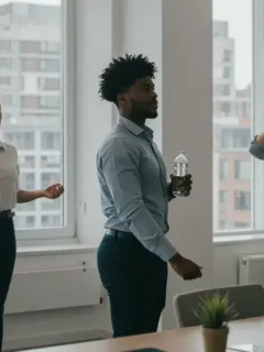 Diverse US workers taking quick breaks to recharge and refocus