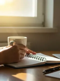 Motivated person starting day strong at desk