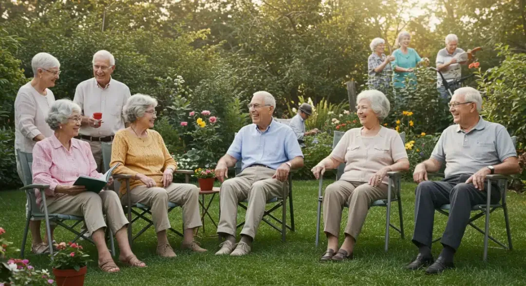 Diverse retirees enjoying leisure activities, symbolizing financial security and the impact of 2025 Social Security adjustments.