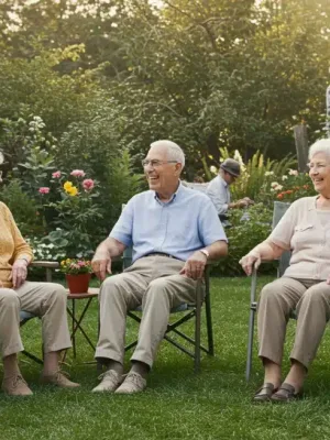 Diverse retirees enjoying leisure activities, symbolizing financial security and the impact of 2025 Social Security adjustments.