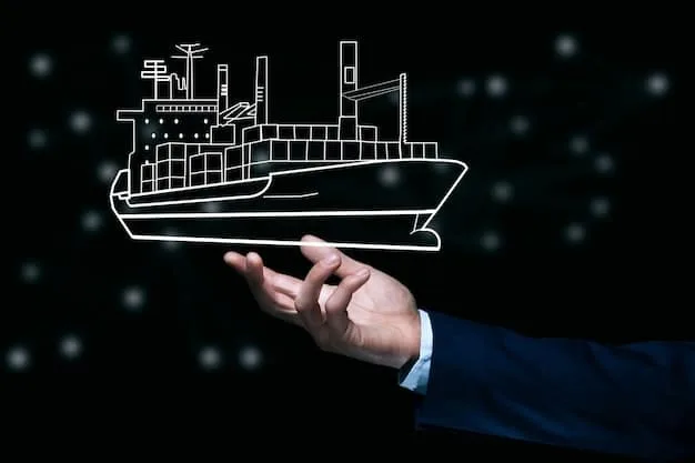 A cargo ship unloading goods, with a subtle dollar sign overlayed, representing the trade implications of sanctions.