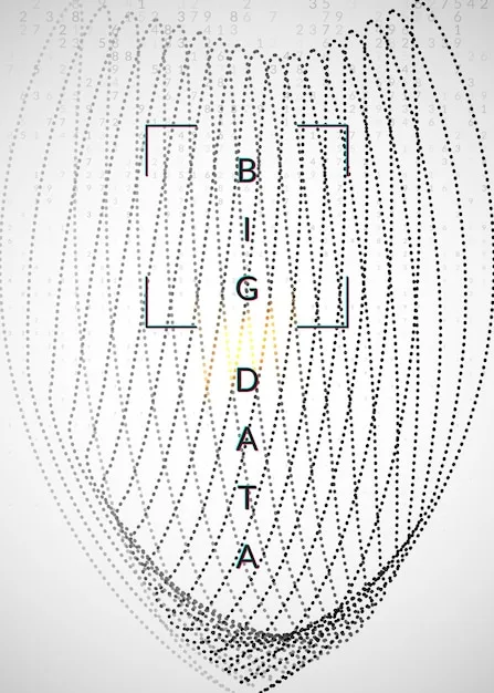 An abstract representation of a data stream being filtered and refined, symbolizing the process of data minimization required by the new FCC regulations, with positive symbols highlighting useful data and negative symbols representing discarded data.