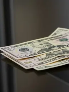 Fifty dollar bills resting on a new stainless steel appliance, symbolizing appliance rebate savings.