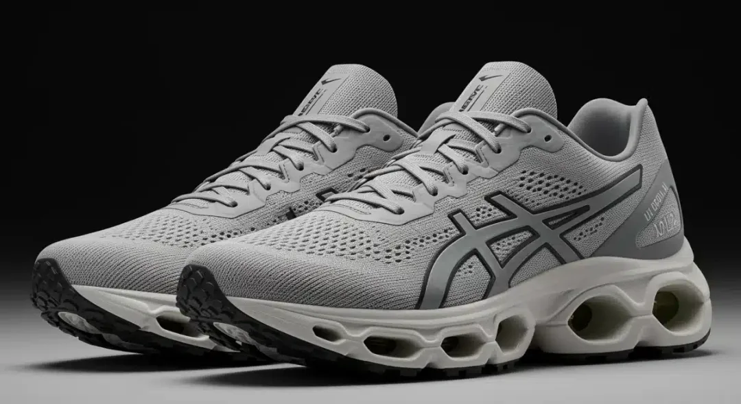 Close-up of high-performance 2026 running sneakers, showcasing advanced sole and upper technology.