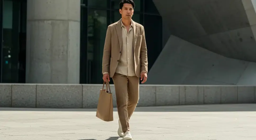 Modern American man showcasing 2026 fashion trends on a city street.