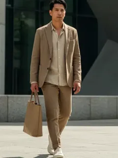 Modern American man showcasing 2026 fashion trends on a city street.