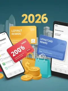 Illustration of loyalty cards and digital apps for retail rewards in the US for 2026.