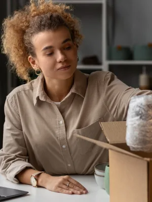 Woman dealing with Hassle-Free Returns.