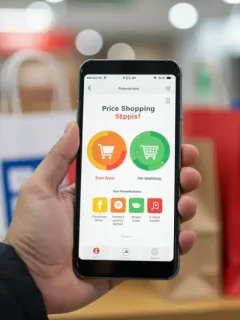 Person using a price comparison app on a smartphone to find the best deal, highlighting 2026 price matching strategies.