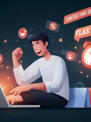 Person shopping online during a flash sale with a countdown timer