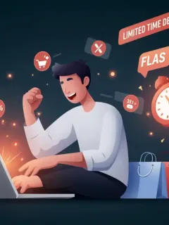 Person shopping online during a flash sale with a countdown timer