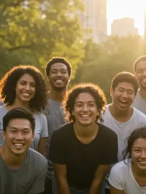Diverse individuals finding daily joy in a vibrant US park