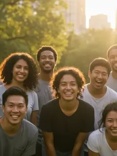 Diverse individuals finding daily joy in a vibrant US park
