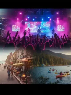 People enjoying diverse experiences like dining, concerts, and travel.