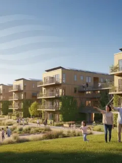 Families and individuals viewing new affordable housing developments, symbolizing federal housing initiatives 2026 impact.