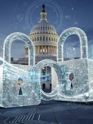 Digital locks and data streams over U.S. Capitol, representing federal digital privacy legislation.
