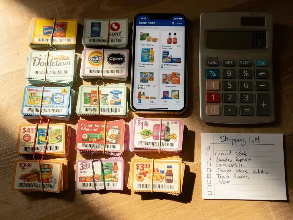 Organized coupons and a calculator for maximum savings