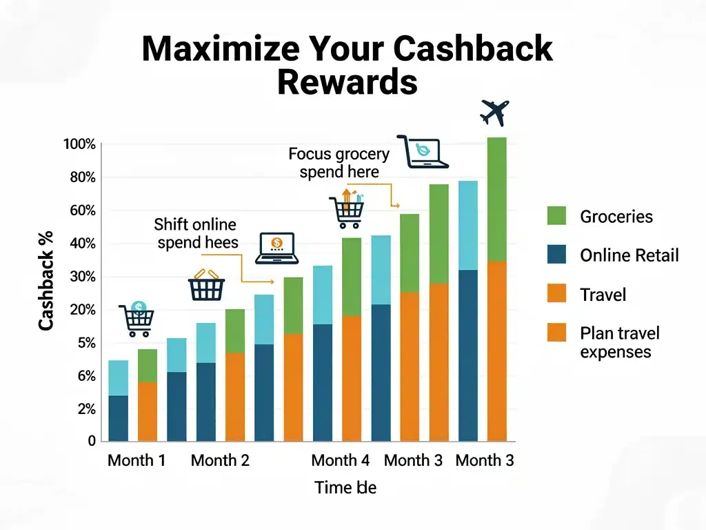 Bar chart illustrating increasing cashback percentages by category