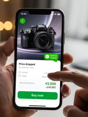 Price tracking app on a smartphone notifying about a deal on an electronic device.