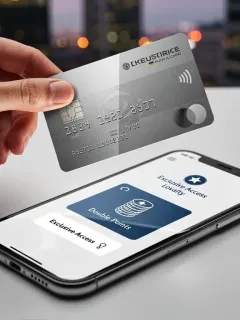 Credit card and smartphone displaying loyalty program app with double points and exclusive access features.
