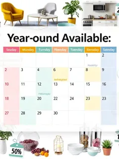 Smart shopping calendar showing year-round discount cycles for home goods