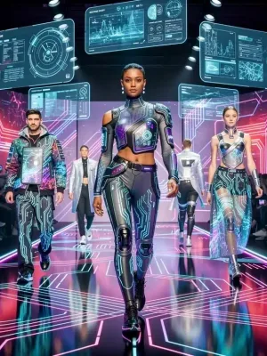 Futuristic fashion show with AI-designed clothing