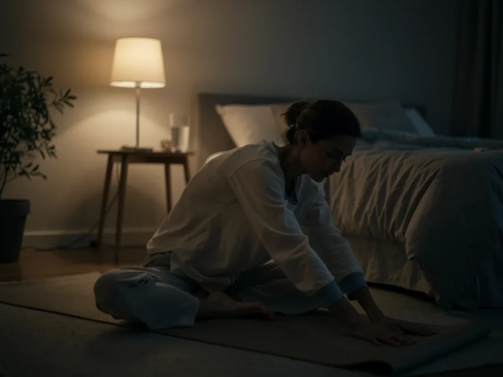 Person performing gentle evening stretches for relaxation