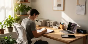 Person sketching in organized home office, embodying curated daily aesthetic for 2026