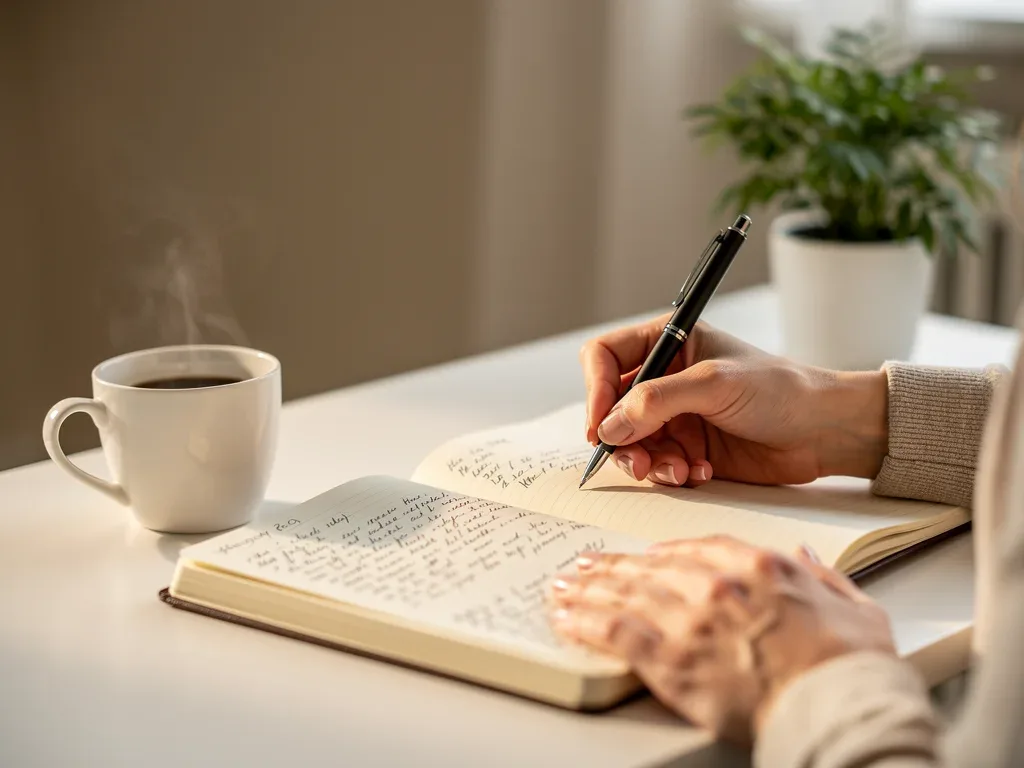 Writing intentions in a journal, enhancing morning clarity