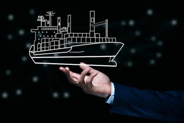 A cargo ship unloading goods, with a subtle dollar sign overlayed, representing the trade implications of sanctions.