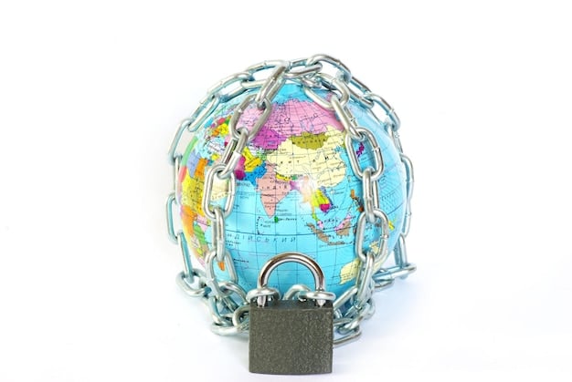A close-up of a digital padlock over a world map, symbolizing secure international data transfers and privacy protection.