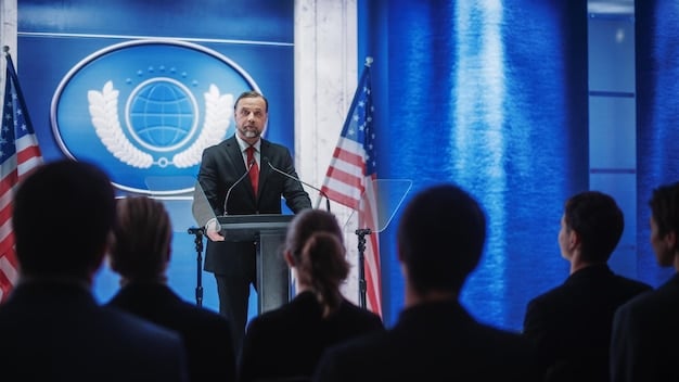 A photograph of the US Ambassador to the United Nations addressing the UN General Assembly. The image should highlight the ambassador's role in representing US interests and engaging in diplomatic negotiations.