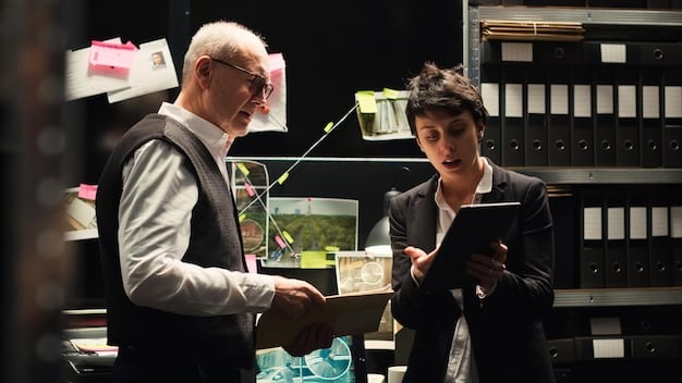 A professional setting showing a consultant advising a small business owner on SEC compliance. The individuals are reviewing documents together, depicting collaboration and expert guidance.