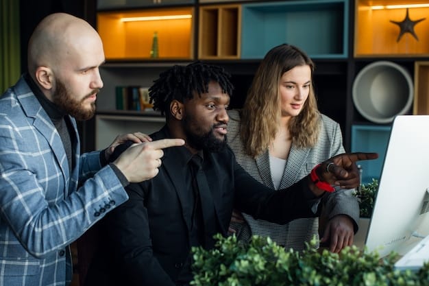 A diverse group of professionals collaborate in a brightly lit co-working space, ideating on strategies for applying to government grants.