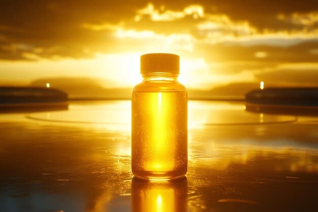Close up on a bottle of Vitamin D3 supplements with a soft background.